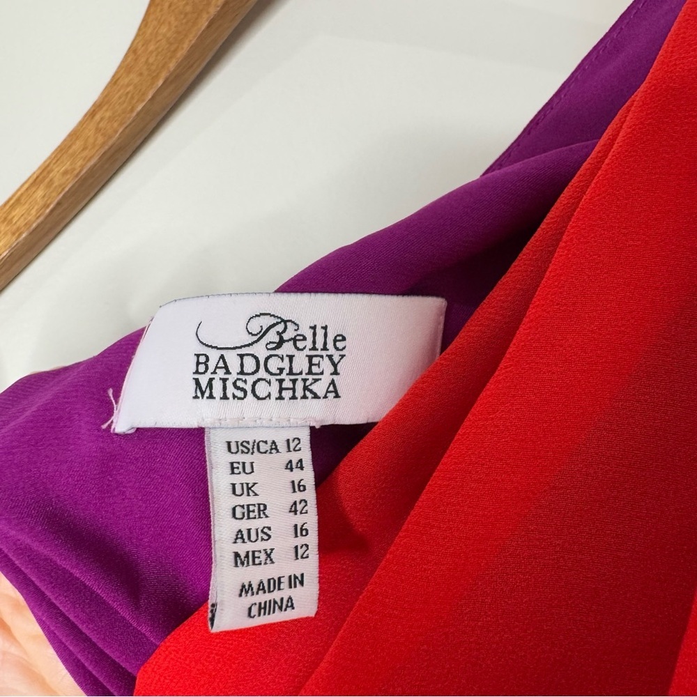 Badgley Mischka Red and Purple One Shoulder Dress - Picture 8 of 11